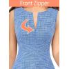 imageVFSHOW Womens Elegant Front Zipper Slim Work Business Office Party Cocktail Skater ALine DressBlue Tweed