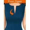 imageVFSHOW Womens Elegant Front Zipper Slim Work Business Office Party Cocktail Skater ALine DressPeacock Blue