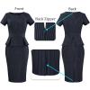 imageVFSHOW Womens Work Business Office Front Zipper Peplum Professional Church Pencil Sheath DressDark Navywhite Stripes