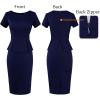 imageVFSHOW Womens Work Business Office Front Zipper Peplum Professional Church Pencil Sheath DressNavy Blue
