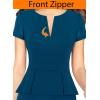 imageVFSHOW Womens Work Business Office Front Zipper Peplum Professional Church Pencil Sheath DressPeacock Blue