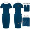 imageVFSHOW Womens Work Business Office Front Zipper Peplum Professional Church Pencil Sheath DressPeacock Blue