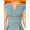 imageVFSHOW Womens Work Business Office Front Zipper Peplum Professional Church Pencil Sheath DressTeal Green Tweed