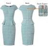 imageVFSHOW Womens Work Business Office Front Zipper Peplum Professional Church Pencil Sheath DressTeal Green Tweed