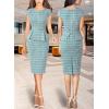 imageVFSHOW Womens Work Business Office Front Zipper Peplum Professional Church Pencil Sheath DressTeal Green Tweed