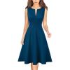 imageVFSHOW Womens Elegant Front Zipper Slim Work Business Office Party Cocktail Skater ALine DressPeacock Blue