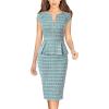 imageVFSHOW Womens Work Business Office Front Zipper Peplum Professional Church Pencil Sheath DressTeal Green Tweed