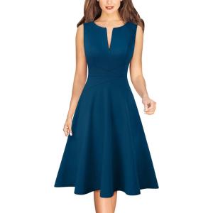 imageVFSHOW Womens Elegant Front Zipper Slim Work Business Office Party Cocktail Skater ALine DressPeacock Blue