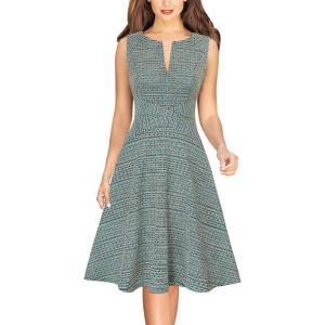 imageVFSHOW Womens Elegant Front Zipper Slim Work Business Office Party Cocktail Skater ALine DressTeal Green Plaid Tweed