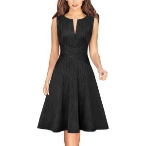 imageVFSHOW Womens Elegant Front Zipper Slim Work Business Office Party Cocktail Skater ALine DressTextured Black