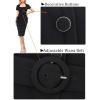 imageVFSHOW Womens 2024 Business Work Office Square Neck Belted Peplum Buttons Slim Bodycon Sheath DressBlackb