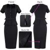 imageVFSHOW Womens 2024 Business Work Office Square Neck Belted Peplum Buttons Slim Bodycon Sheath DressBlackb