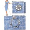 imageVFSHOW Womens 2024 Business Work Office Square Neck Belted Peplum Buttons Slim Bodycon Sheath DressBlue Tweedb