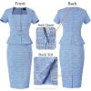 imageVFSHOW Womens 2024 Business Work Office Square Neck Belted Peplum Buttons Slim Bodycon Sheath DressBlue Tweedb