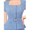 imageVFSHOW Womens 2024 Business Work Office Square Neck Belted Peplum Buttons Slim Bodycon Sheath DressBlue Tweedb