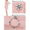imageVFSHOW Womens 2024 Business Work Office Square Neck Belted Peplum Buttons Slim Bodycon Sheath DressPink Tweed