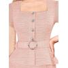 imageVFSHOW Womens 2024 Business Work Office Square Neck Belted Peplum Buttons Slim Bodycon Sheath DressPink Tweed