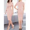 imageVFSHOW Womens 2024 Business Work Office Square Neck Belted Peplum Buttons Slim Bodycon Sheath DressPink Tweed