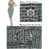 imageVFSHOW Womens 2024 Business Work Office Square Neck Belted Peplum Buttons Slim Bodycon Sheath DressTeal Green Plaid Tweed