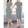 imageVFSHOW Womens 2024 Business Work Office Square Neck Belted Peplum Buttons Slim Bodycon Sheath DressTeal Green Plaid Tweed