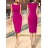 imageVFSHOW Womens Elegant Ruched Work Business Office Cocktail Party Sheath DressHot Pink
