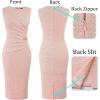 imageVFSHOW Womens Elegant Ruched Work Business Office Cocktail Party Sheath DressPink Tweed