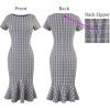 imageVFSHOW Womens Elegant Vintage Cocktail Party Mermaid Bodycon Midi MidCalf DressBlue Plaid Tweed