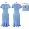 imageVFSHOW Womens Elegant Vintage Cocktail Party Mermaid Bodycon Midi MidCalf DressLight Blue and White Tweed