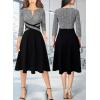 imageVFSHOW Womens Patchwork Colorblock Work Business Office Elegant Zipper up Slim ALine Skater DressBlack Tweed and Black