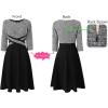 imageVFSHOW Womens Patchwork Colorblock Work Business Office Elegant Zipper up Slim ALine Skater DressBlack Tweed and Black