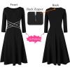 imageVFSHOW Womens Patchwork Colorblock Work Business Office Elegant Zipper up Slim ALine Skater DressBlack With White Piping