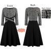 imageVFSHOW Womens Patchwork Colorblock Work Business Office Elegant Zipper up Slim ALine Skater DressBlack and White Plaid Tweed