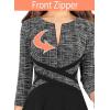 imageVFSHOW Womens Patchwork Colorblock Work Business Office Elegant Zipper up Slim ALine Skater DressBlack and White Plaid Tweed