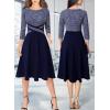 imageVFSHOW Womens Patchwork Colorblock Work Business Office Elegant Zipper up Slim ALine Skater DressBlue Tweed and Navy