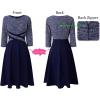 imageVFSHOW Womens Patchwork Colorblock Work Business Office Elegant Zipper up Slim ALine Skater DressBlue Tweed and Navy