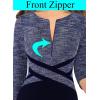 imageVFSHOW Womens Patchwork Colorblock Work Business Office Elegant Zipper up Slim ALine Skater DressBlue Tweed and Navy