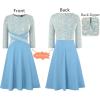 imageVFSHOW Womens Patchwork Colorblock Work Business Office Elegant Zipper up Slim ALine Skater DressBlueoff White Tweed and Light Blue