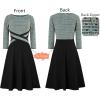 imageVFSHOW Womens Patchwork Colorblock Work Business Office Elegant Zipper up Slim ALine Skater DressGreen Tweed  Black