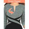 imageVFSHOW Womens Patchwork Colorblock Work Business Office Elegant Zipper up Slim ALine Skater DressGreen Tweed  Black