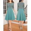 imageVFSHOW Womens Patchwork Colorblock Work Business Office Elegant Zipper up Slim ALine Skater DressGreen Tweed  Green