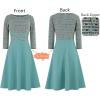 imageVFSHOW Womens Patchwork Colorblock Work Business Office Elegant Zipper up Slim ALine Skater DressGreen Tweed  Green