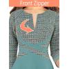 imageVFSHOW Womens Patchwork Colorblock Work Business Office Elegant Zipper up Slim ALine Skater DressGreen Tweed  Green