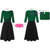 imageVFSHOW Womens Patchwork Colorblock Work Business Office Elegant Zipper up Slim ALine Skater DressGreen and Black