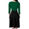 imageVFSHOW Womens Patchwork Colorblock Work Business Office Elegant Zipper up Slim ALine Skater DressGreen and Black