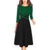 imageVFSHOW Womens Patchwork Colorblock Work Business Office Elegant Zipper up Slim ALine Skater DressGreen and Black