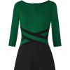 imageVFSHOW Womens Patchwork Colorblock Work Business Office Elegant Zipper up Slim ALine Skater DressGreen and Black