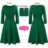 imageVFSHOW Womens Patchwork Colorblock Work Business Office Elegant Zipper up Slim ALine Skater DressGreenblack Piping