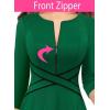 imageVFSHOW Womens Patchwork Colorblock Work Business Office Elegant Zipper up Slim ALine Skater DressGreenblack Piping