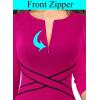 imageVFSHOW Womens Patchwork Colorblock Work Business Office Elegant Zipper up Slim ALine Skater DressHot Pink With Black Piping