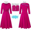 imageVFSHOW Womens Patchwork Colorblock Work Business Office Elegant Zipper up Slim ALine Skater DressHot Pink With Black Piping